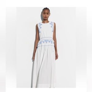Zara Blue and White Embroidered/Beaded Maxi Dress